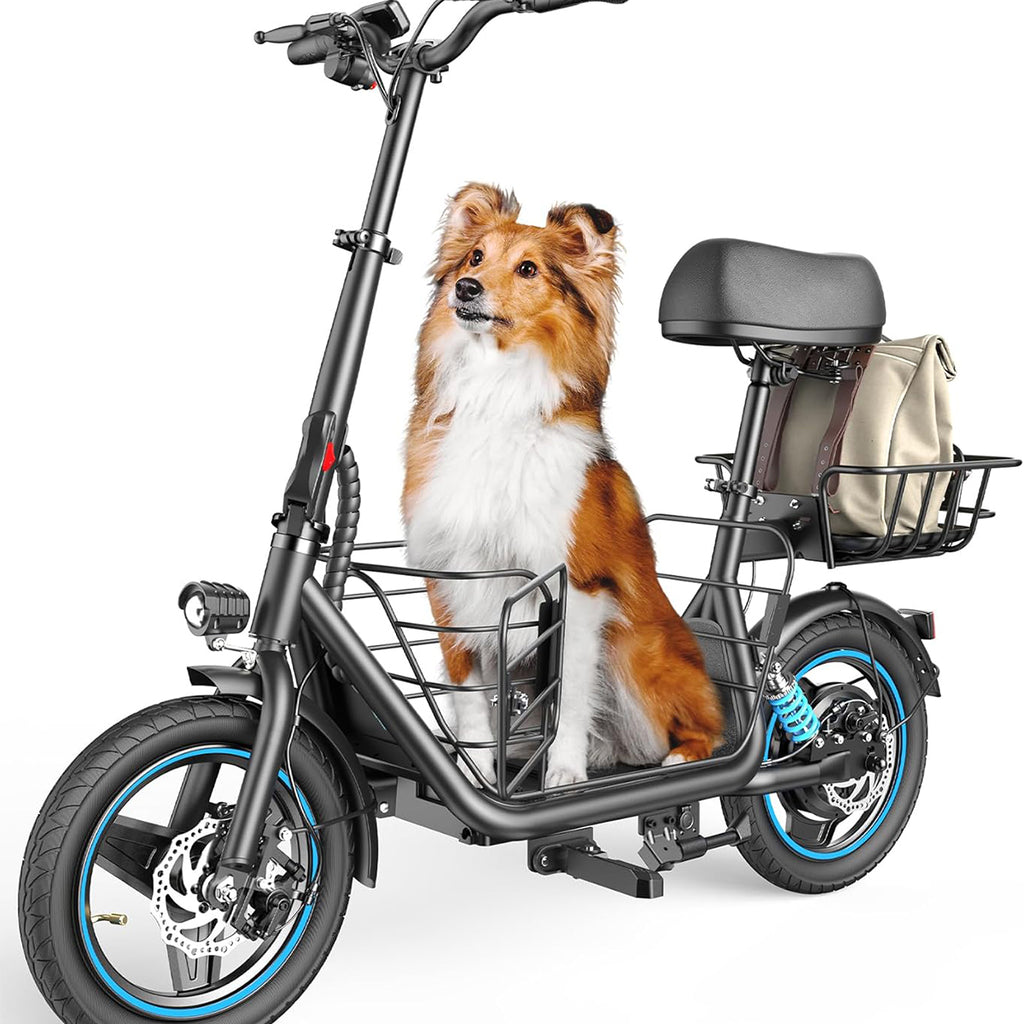 Gyroor Adults Electric Scooter with Large Middle Basket, 300W Motor 15.5 MPH 20 Mile Distance, Foldable E-Scooter with seat for Pets & Cargo