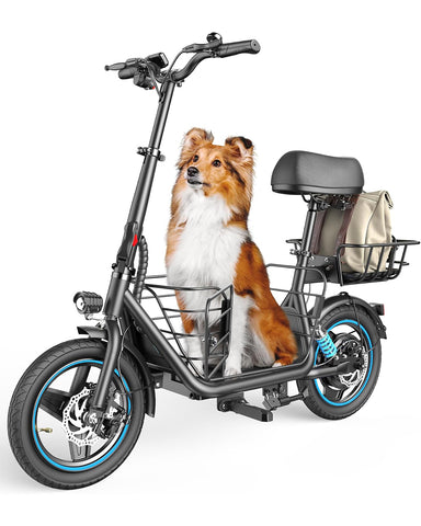 Gyroor Adults Electric Scooter with Large Middle Basket, 300W Motor 15.5 MPH 20 Mile Distance, Foldable E-Scooter with seat for Pets & Cargo