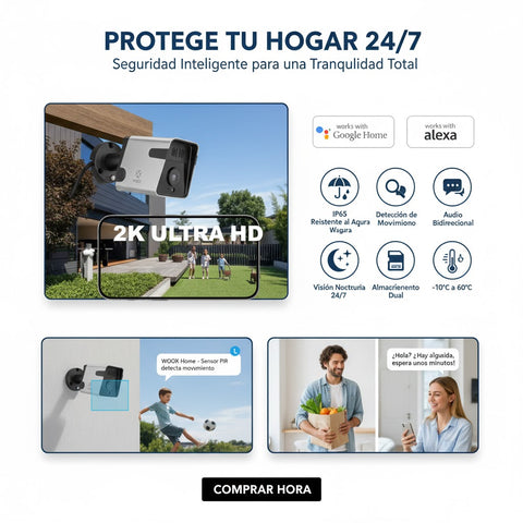 Outdoor Security Camera - 3MP UHD, IP65 Waterproof, Color Night Vision, Wi-Fi 2.4GHz, Wired Power, Motion Detection, Two-Way Audio