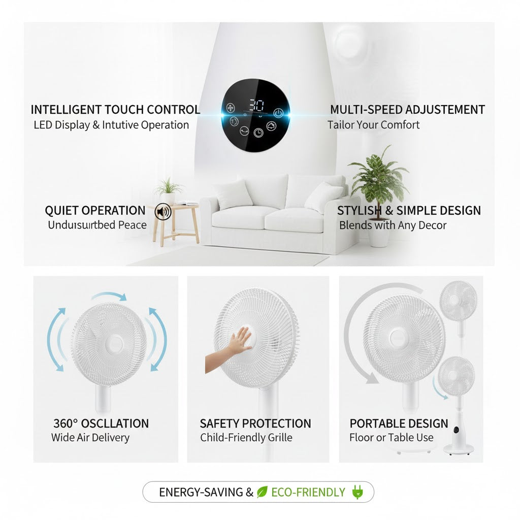 UE MX0182 80W Tower Fan with 2L Water Tank - 7 Speeds, Oscillation, Air Cooler & Humidifier, Remote Control, White