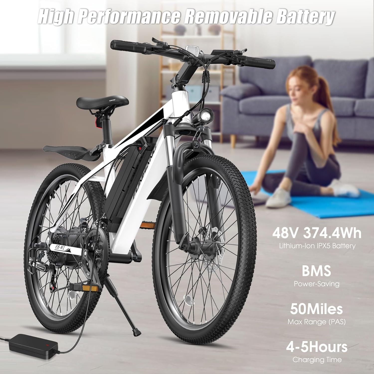 Electric Bike for Adults, 1000W Peak Ebike, 50Miles 21.7MPH Electric Mountain Bike, 26" Adult Electric Bicycle with 48V Removable Battery, Adjustable Stem, Fenders, 21 Speed, UL 2849 Certified