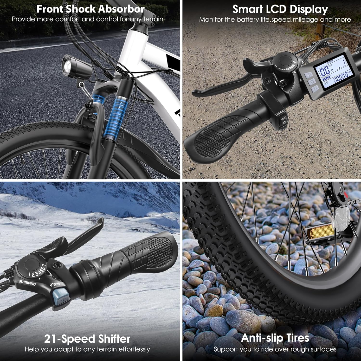 Electric Bike for Adults, 1000W Peak Ebike, 50Miles 21.7MPH Electric Mountain Bike, 26" Adult Electric Bicycle with 48V Removable Battery, Adjustable Stem, Fenders, 21 Speed, UL 2849 Certified