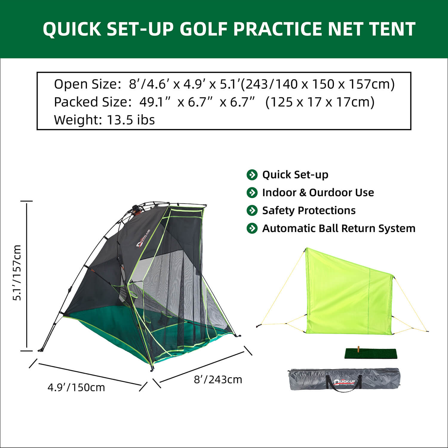 Compact Golf Practice Pop-Up Tent | Portable Small Golf Hitting Net for Indoor & Backyard Training| Free US Shipping