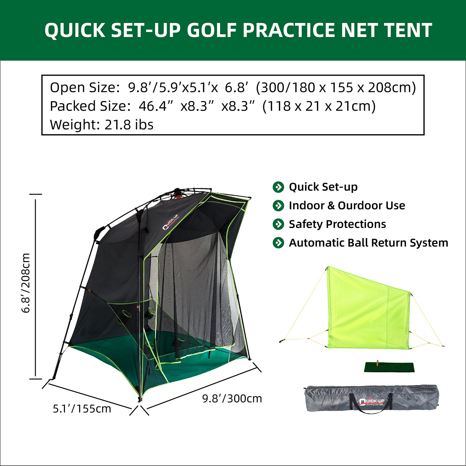 Professional Large Golf Practice Tent | Backyard Driving Range Cage with Target Net - Heavy Duty for Full Swing Training