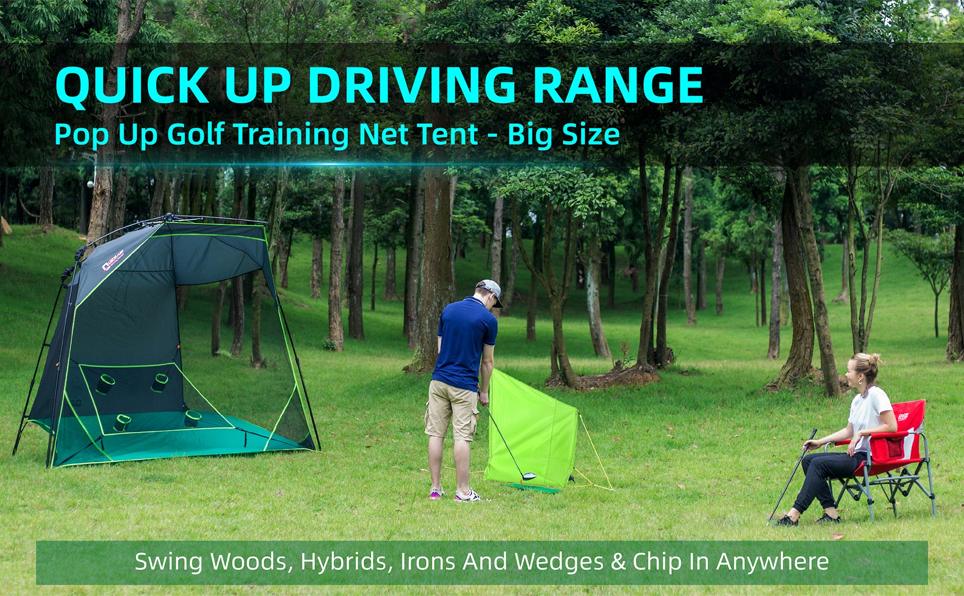 Professional Large Golf Practice Tent | Backyard Driving Range Cage with Target Net - Heavy Duty for Full Swing Training