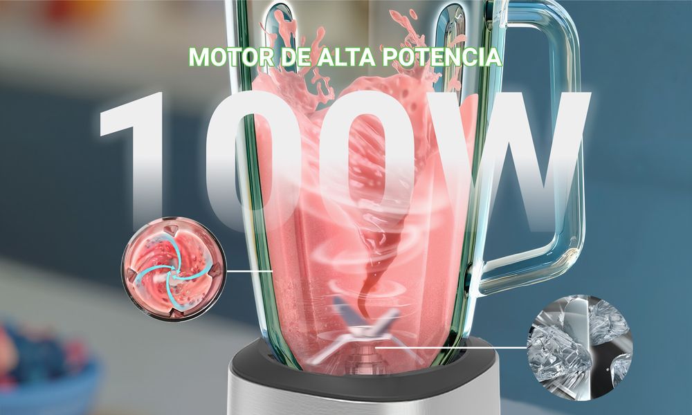 MX0198 1000W Electric Blender - 1500ml Glass Jar, 2 Speeds & Pulse, Silver, for Smoothies, Sauces & Ice Crushing