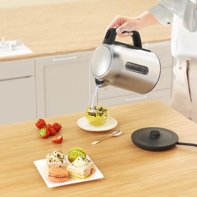 MX0194 1.7L Electric Kettle - 2200W Fast Boiling, Silver Stainless Steel, Automatic Shut-Off & Boil-Dry Protection