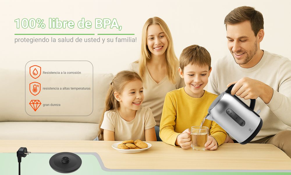 MX0194 1.7L Electric Kettle - 2200W Fast Boiling, Silver Stainless Steel, Automatic Shut-Off & Boil-Dry Protection