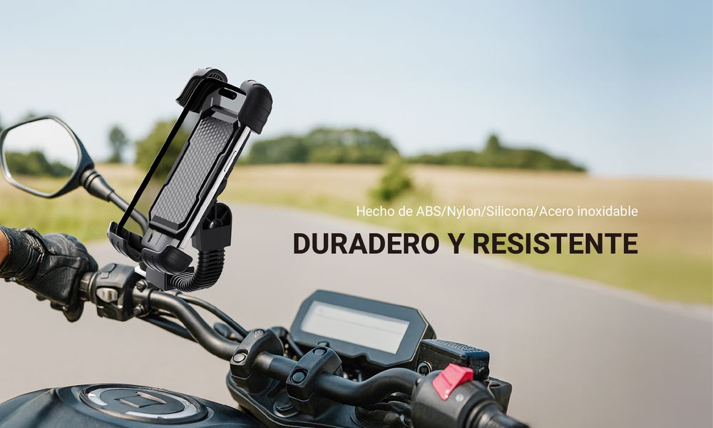 Universal Motorcycle Phone Mount - Fits 4" to 7" Phones, ABS Black, Vibration Dampening, Handlebar & Mirror Mount