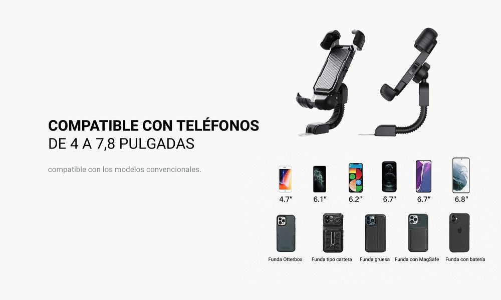 Universal Motorcycle Phone Mount - Fits 4" to 7" Phones, ABS Black, Vibration Dampening, Handlebar & Mirror Mount