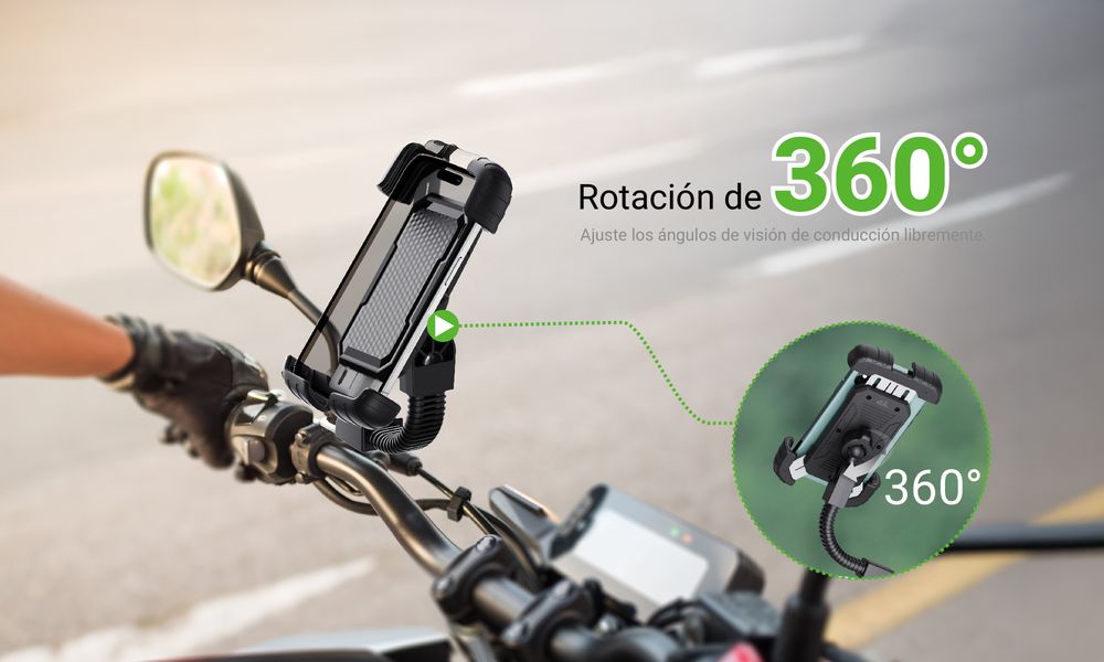 Universal Motorcycle Phone Mount - Fits 4" to 7" Phones, ABS Black, Vibration Dampening, Handlebar & Mirror Mount