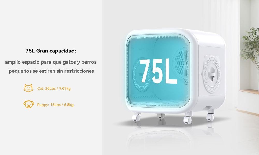 MX0187 Pet Dryer Box 75L with Smart App - 350W, WiFi & Bluetooth Control, 3 Temperature/2 Fan Modes, Timer, for Dogs Cats After Bath