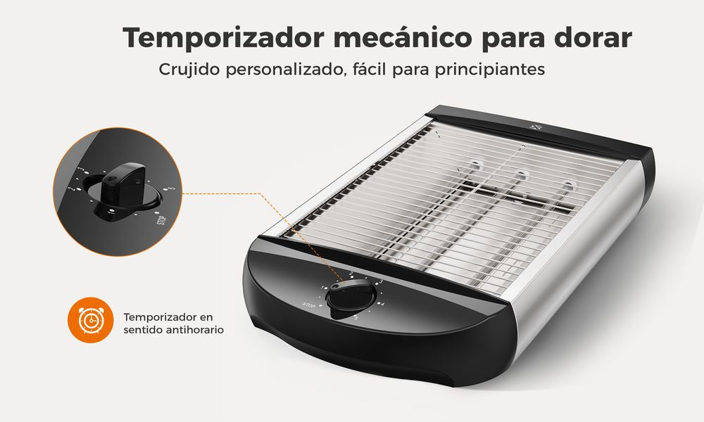 2-Slice Mechanical Toaster - 900W Fast Heating, 3 Heating Turbines, Even Browning, Silver