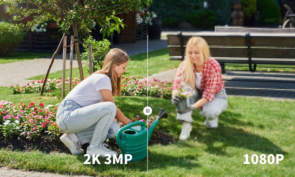 Outdoor Security Camera - 3MP UHD, IP65 Waterproof, Color Night Vision, Wi-Fi 2.4GHz, Wired Power, Motion Detection, Two-Way Audio