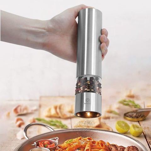 Electric Salt & Pepper Grinder Set - One-Hand Operation, Adjustable Coarseness, Ceramic Grinding Core, Stainless Steel & Glass Body, Battery Powered