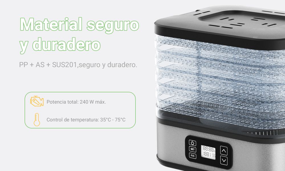 Digital Food Dehydrator - 400W, 5 Stackable Trays (260x235mm), Adjustable Timer & Temperature (35-70°C), for Jerky, Fruits, Herbs, Black