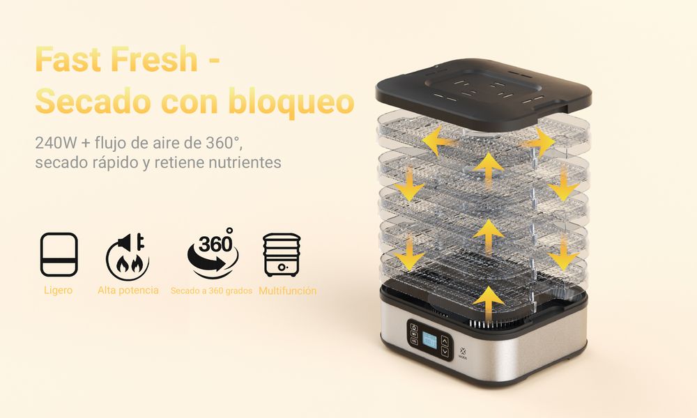 Digital Food Dehydrator - 400W, 5 Stackable Trays (260x235mm), Adjustable Timer & Temperature (35-70°C), for Jerky, Fruits, Herbs, Black