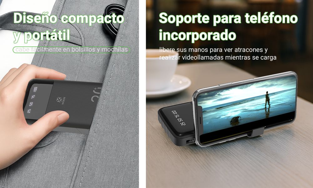 MX0134 Power Bank 10000mAh with 4 Cables - Universal 5V/2A Output, 4 Built-in Cables (Type C/Lightning/Micro/Android), Compact ABS+PC White